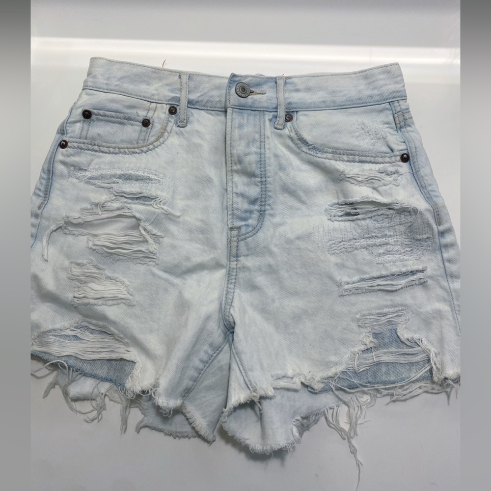 Distressed Light Blue Denim Shorts